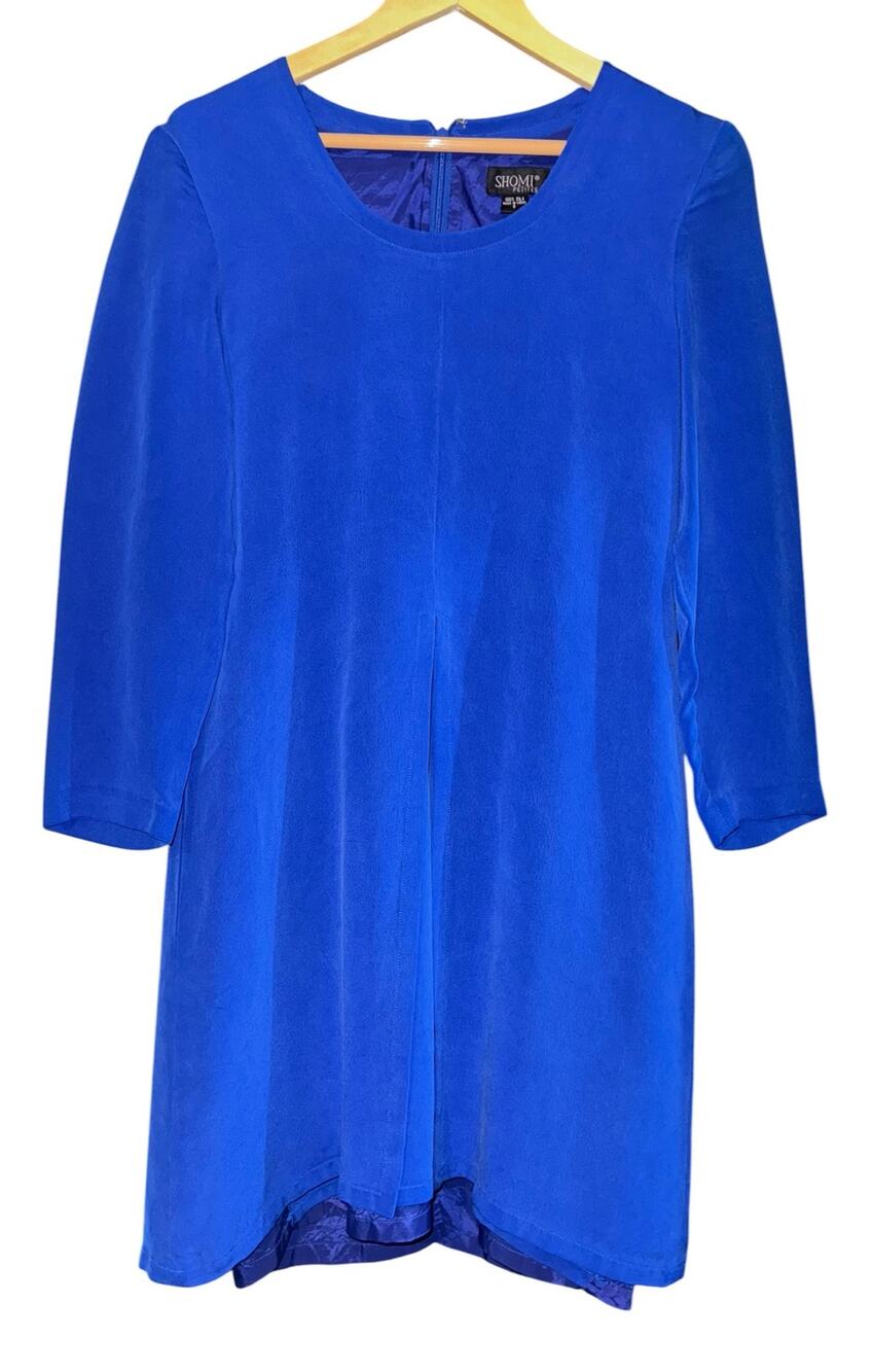 Vintage Shomi 100% Silk Dress Women 8 Petite Royal Blue Old Money Luxury Wedding